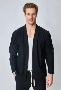 Veste uni fluide confortable avec motif à rayures